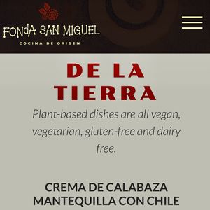 Plant-Based Menu  at Fonda San Miguel in Austin