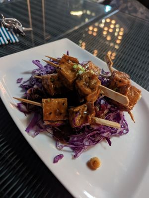 Tofu skewers at Shakespeare and Co - Marina Mall in Dubai