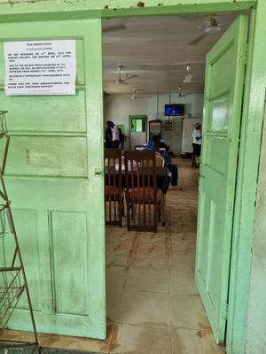 Entrance at Pat's Vegetarian Health Food Center in Accra
