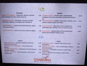 Vegan menu 21/10/22 at Shardana in Guildford