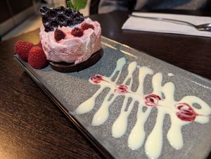 Raspberry chocolate truffle cheesecake at Shardana in Guildford