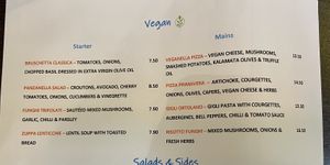 Vegan menu  at Shardana in Guildford