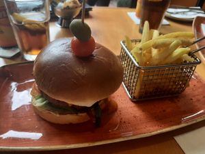 Vegan burger with vegan cheese, champignons, mango chutney at Travellers Cafe Bar in St Pauls Bay