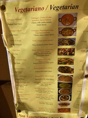 Wall menu at New Delhi Indian Restaurant in Rome