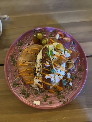 Loaded VEGAN croissant  at Harrow and Harvest Cafe in Lilydale