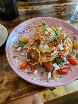 Loaded vegan croissant, from specials menu at Harrow and Harvest Cafe in Lilydale