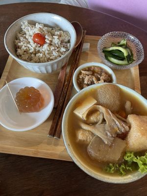 Braised mushroom rice set   at Seong Man Teahouse 上文 in Ipoh
