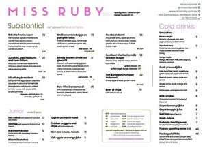 Menu as of June 2024  at Miss Ruby in Bentleigh