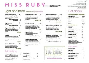 Menu as of June 2024  at Miss Ruby in Bentleigh