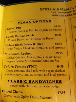 Vegan options at Stella's Kentucky Deli in Lexington