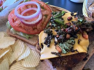 Vegan house made lentil burger on rye breadd  at Stella's Kentucky Deli in Lexington