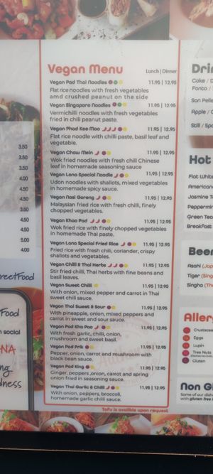 The Menu to go - in the Restaurant it is plus 1€ at LANA in Killarney