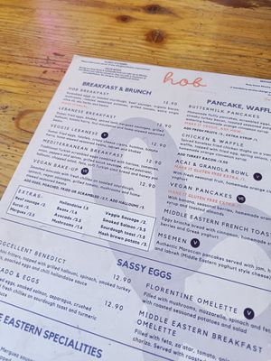 The menu at HOB in South West London