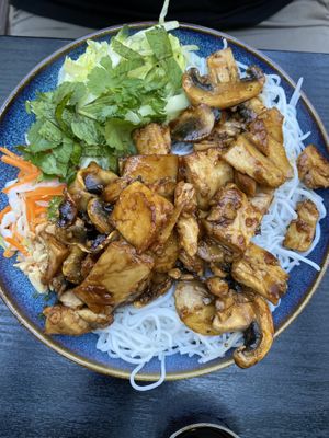 Vegan chickenless Bun Thit delight   at Ben Tre Vietnamese Cafe in South East London