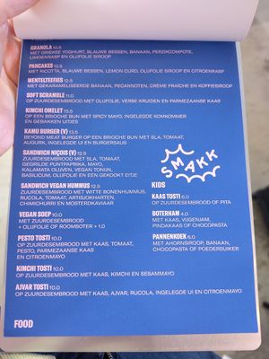 Lunch menu (V for vegan options) at Kamu Koffiebar in Breda