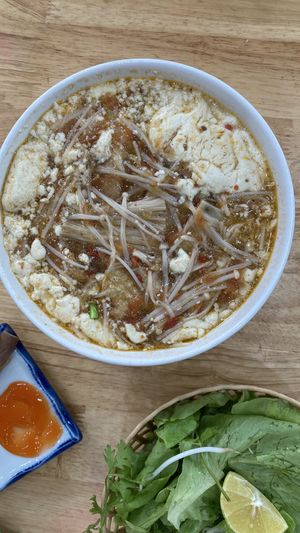 Crab noodle soup with soft tofu  at Nhà Hàng Chay Hoa Lư - Loving Hut in Ninh Binh