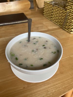 Mushroom porridge. SO GOOD. sounds and looks debatable but don’t judge a book by it’s cover!!  at Nhà Hàng Chay Hoa Lư - Loving Hut in Ninh Binh