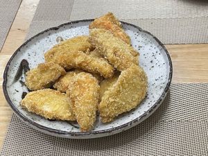 vegan shrimp, I mixed with veggie to keep it moist because no dipping sauce but was crispy good   at Nhà Hàng Chay Hoa Lư - Loving Hut in Ninh Binh