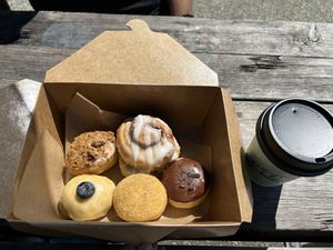 Vegan donuts and coffeee  at Cloudy Donut Co in Brooklyn