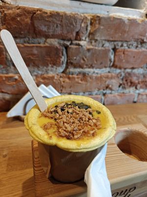 Lentil soup with roasted onion and pumpkin seeds at Soup Culture in Krakow