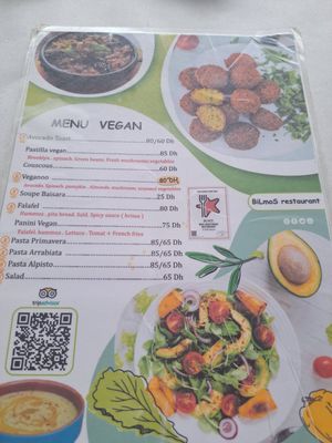 Vegan menu at  Bilmos in Chefchaouen