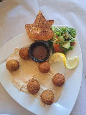 Falafel, humous, pita bread at  Bilmos in Chefchaouen