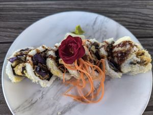 Sweet potato tempura roll at Kauai Sushi Station in Lihue