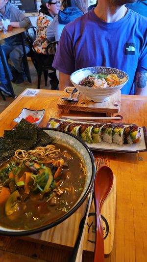 Vegan ramen and sushi at Yume Cocina Fusión Japonesa in Puerto Natales
