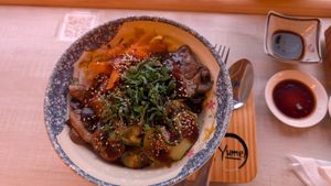Vegan donburi at Yume Cocina Fusión Japonesa in Puerto Natales