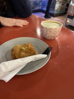 Pistachio baklava and raspberry matcha latte  at Coffee Scape in Cork