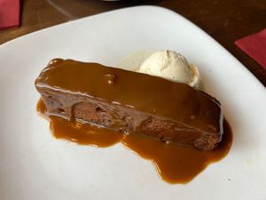 Vegan sticky toffee pudding at Schiehallion Hotel in Aberfeldy