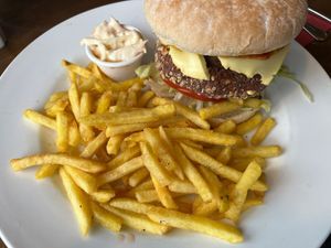 Black bean burger with haggis and vegan cheese at Schiehallion Hotel in Aberfeldy