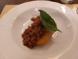 Polenta with lentis at Terra Ristorante Vegetariano in Caserta