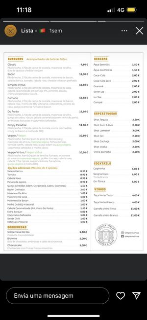 menu  at Simplex Virtus - Maybe closed in Porto