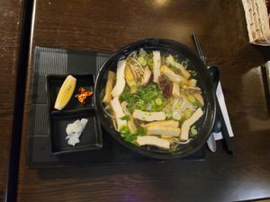 Soup with Tofu rice noodles and mushrooms at Hu Lu Lu Akácfa in Budapest
