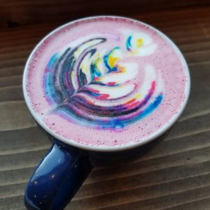 Beetroot Rainbow Flat White at Moon Coffee House in Scunthorpe