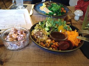 Super Salad and Slaw, all day breakfast behind at Moon Coffee House in Scunthorpe