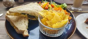 Lunch sandwich tofu mayo and salad at Moon Coffee House in Scunthorpe