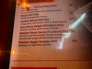 Vegan starters  at Spice Palette Indian Cuisine in Mount Pleasant