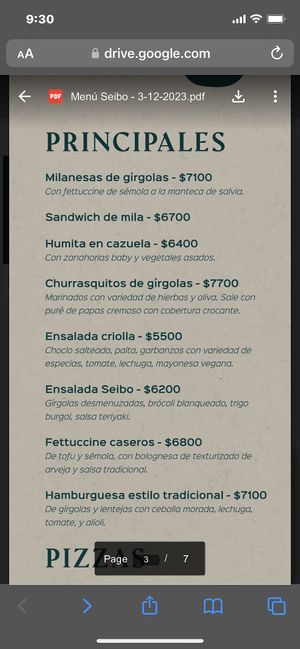 Menu 1/6/24  at Seibo in Buenos Aires