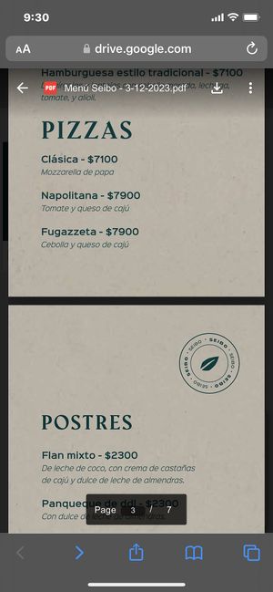 Menu 1/6/24  at Seibo in Buenos Aires