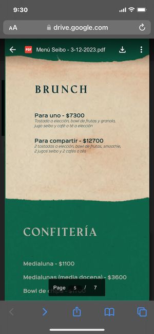 Menu 1/6/24  at Seibo in Buenos Aires