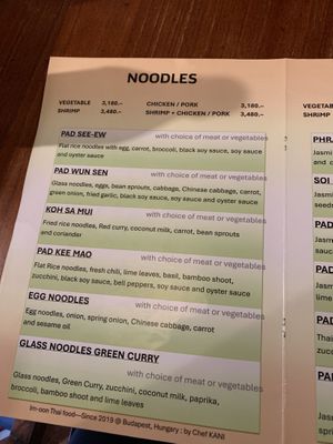 Noodle menu  at Im-Oon in Budapest