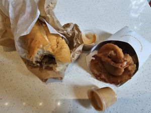 Cheesesteak and onion rings at HipCityVeg - Rittenhouse in Philadelphia