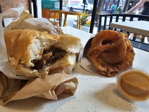 Cheesesteak and onion rings at HipCityVeg - Rittenhouse in Philadelphia
