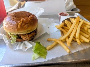 Crispy chicken sandwich and fries at HipCityVeg - Rittenhouse in Philadelphia