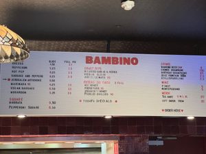 Menu as of Dec 2023  at Bambino in Dublin