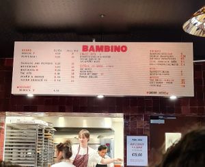 Menu at Bambino in Dublin