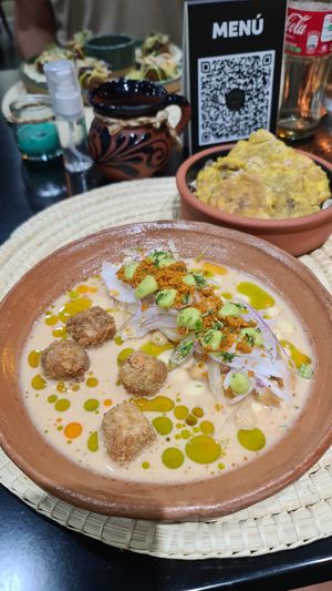 Vegan Tofu Ceviche with peanut butter dressing and patacones at Agave Studio in Puerto Ayora