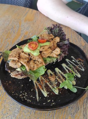 Vegan toast with soy bites at Kalma Café in Lanzarote